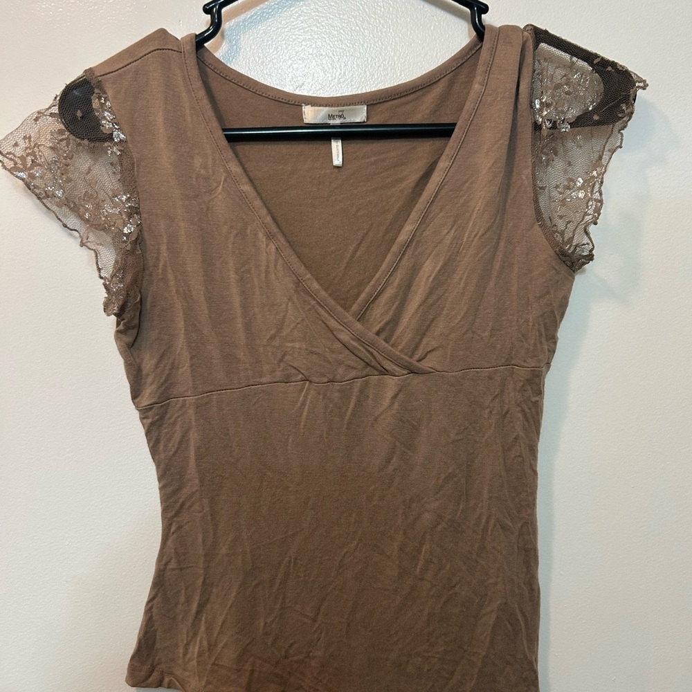 Asymmetrical Brown Lace Y2K Top